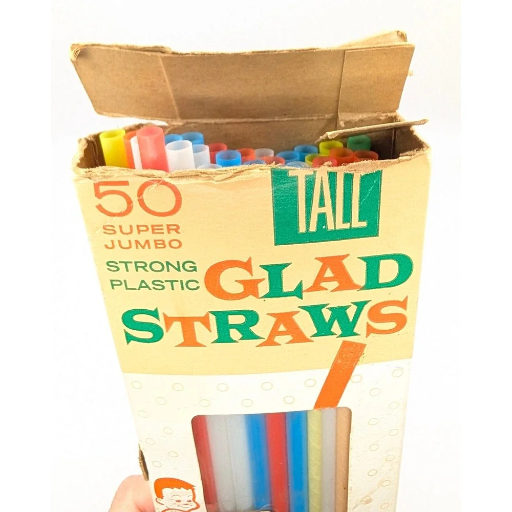 Vintage Glad Straws 50 Super Jumbo Tall Strong Plastic Union Carbide Retro Box